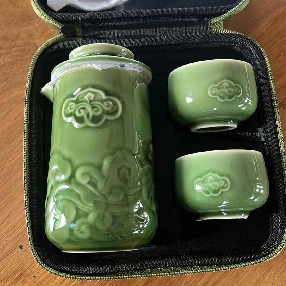 Acera Liven New Chinese Tea Set Jade Green Ceramic